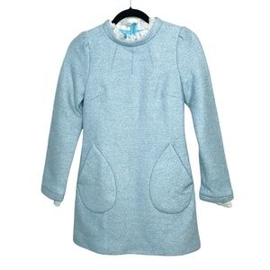 SSXR Blue Frill Neck Wool Blend Structured Mini Dress